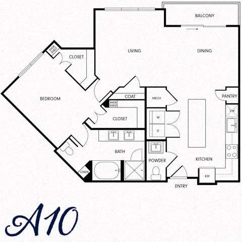 Floor plan for 1 bed, 1 bath, 1022 sqft